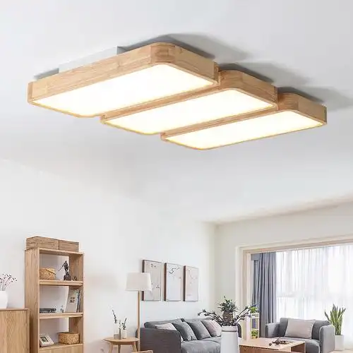 日式客厅吸顶灯现代实木原木天猫精灵无极调光客厅吸顶灯