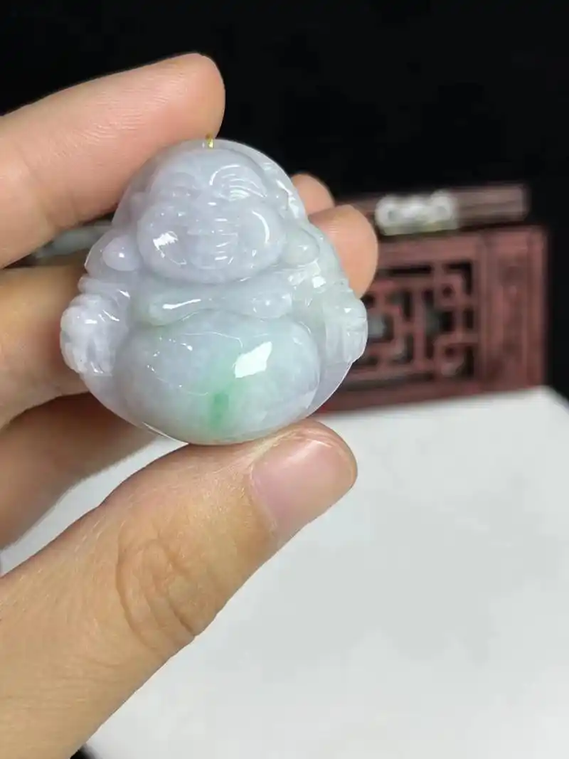 春带彩紫罗兰翡翠大肚佛吊坠 天然春带彩紫罗兰翡翠大肚弥勒佛吊 - 抖