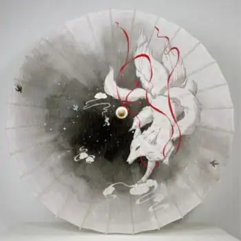 传统实用女江南拍照道具古风装饰桐油伞定制商品九尾狐100cm半穿加纱