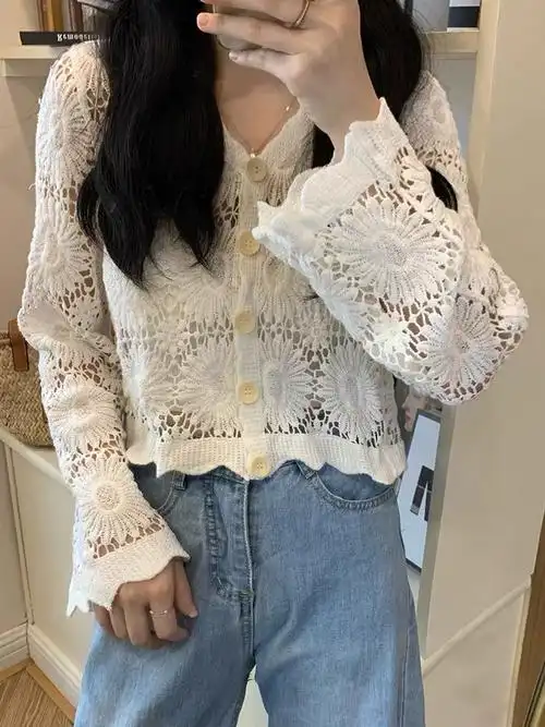 蕾丝领蕾丝开衫图片