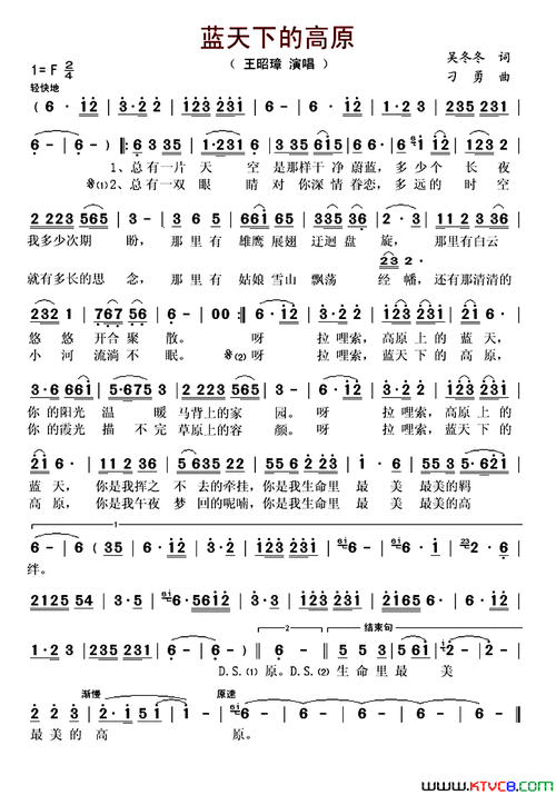 蓝天下的高原简谱-王昭璋演唱-吴冬冬/刁勇词曲1