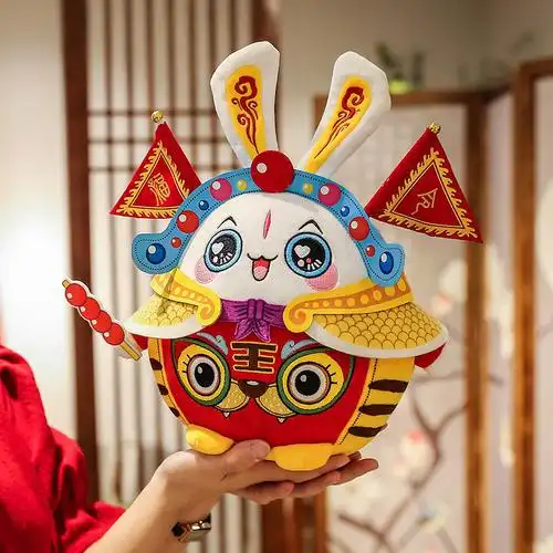 中国风兔年吉祥物旗开得胜兔儿爷毛绒玩具国潮玩偶公司礼品批发