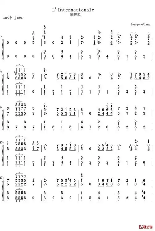 国际歌钢琴简谱-数字双手-欧仁·鲍狄埃(eugène edine pottier)1