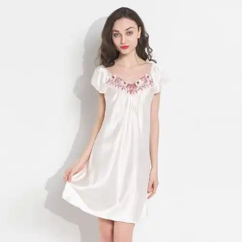 性感睡衣女夏季真丝睡裙短袖冰丝薄款宽松大码丝绸公主中裙家居服