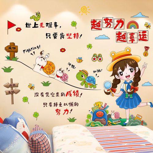 可爱贴纸墙贴女孩房间宿舍学习激励小贴纸自粘卡通励志语录贴纸