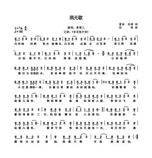 一首好听的古风歌曲《燕无歇》简谱分享给大家