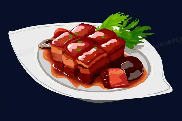 卡通手绘杀猪肉猪肉菜红烧香菇肉块元素