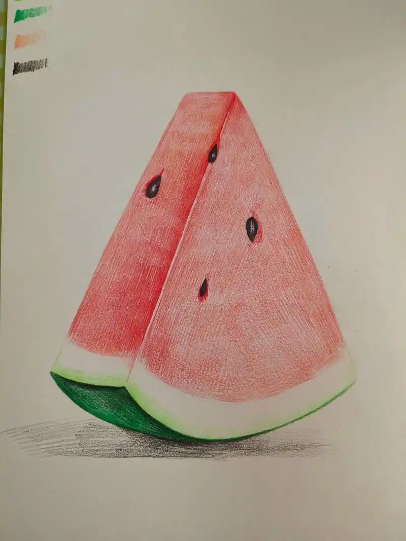 适合初学者临摹的彩铅水果西瓜 这个更适合初学者