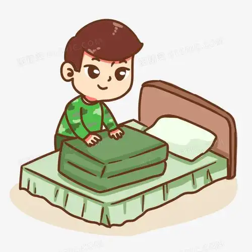 手绘寒假儿童冬令营叠被子场景素材