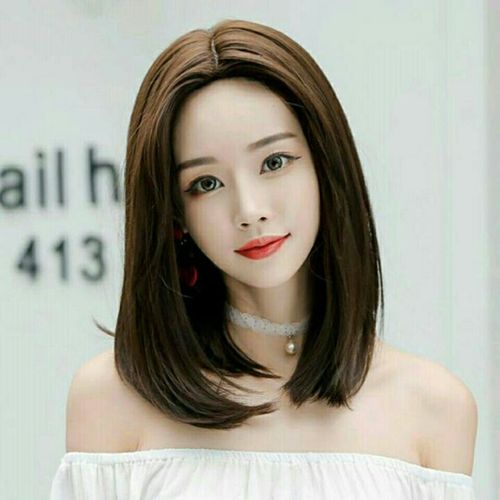 假发女网红齐肩短发中分中长圆脸长直发气质修脸锁骨发自然假发套