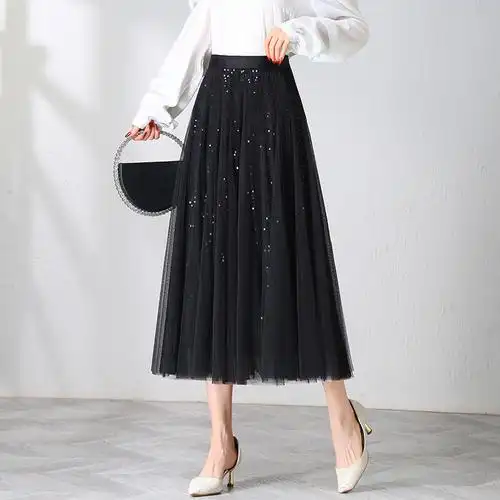 半身裙春夏高级感a字裙中长款纱裙伞裙小个子高腰女装大码批发