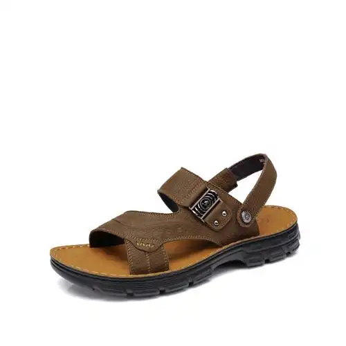 camel骆驼2018夏季柔软牛皮商务休闲两穿凉拖鞋户外防滑凉鞋男