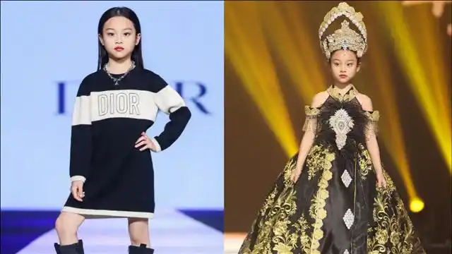 李小璐带甜馨登台走秀,穿刺绣复古裙自信大方,真是越来越漂亮了