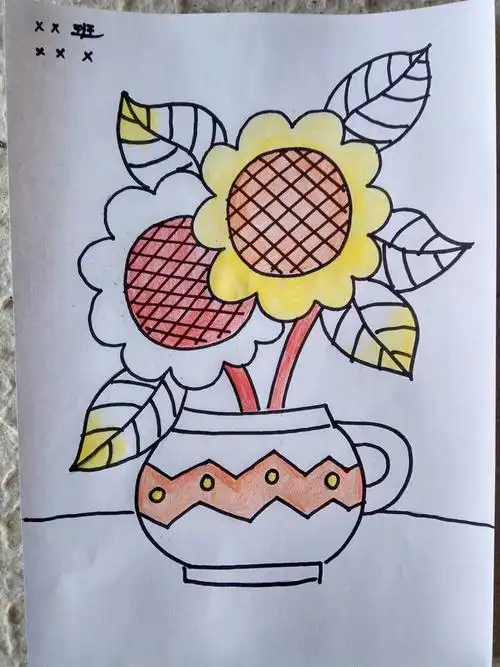 其它 云棋小学网络学习第二周二年级美术《盆花》 写美篇      画完后