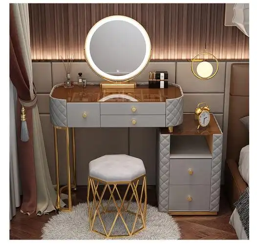 实木梳妆台卧室北欧简约小型收纳柜一体化妆台桌定制联系客服详询客服