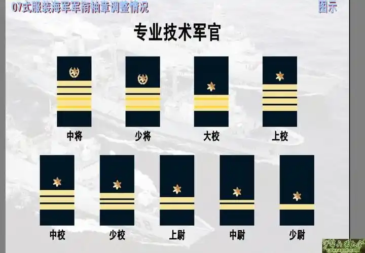 白色长符合普通常服一样,军衔,肩章在肩膀上,而藏青色海军常服军衔