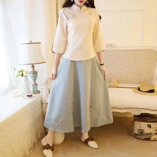 复古改良旗袍两件套刺绣花朵民国风裙子女装中国风套装汉服