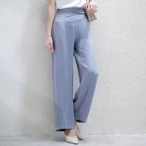 宽松百搭真丝女士裤子夏季新款纯色丝绸长裤桑蚕丝休闲中腰气质