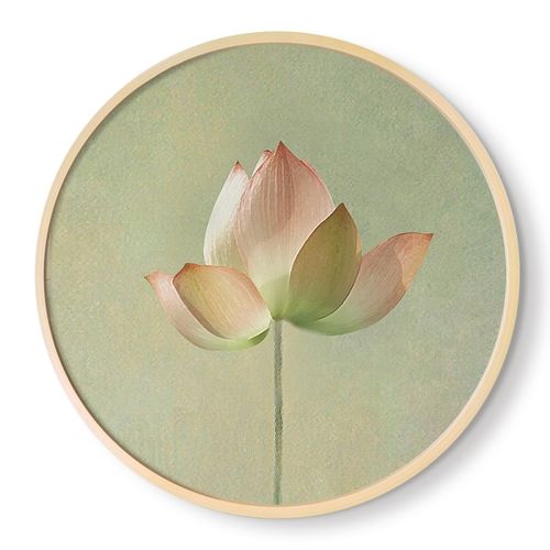 皓涛 中式莲花圆形框壁画禅意荷花装饰画茶室背景墙画玄关客厅中式挂