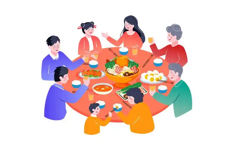 中秋节一家人团聚吃团圆饭海报传统节日插画