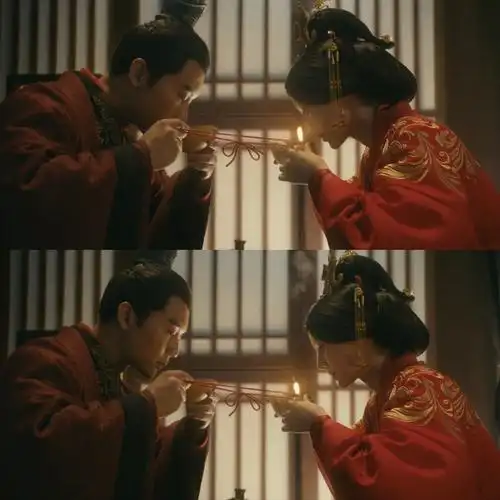 古时夫妻结婚仪式中把一个匏瓜剖成两个瓢,而又以线连柄,新郎新娘各拿