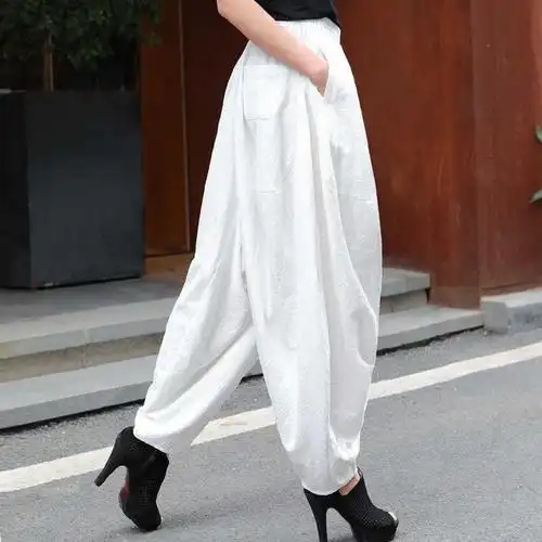 萝卜灯笼裤白夏季新款棉麻灯笼裤女士休闲薄款大码哈伦裤宽松显瘦