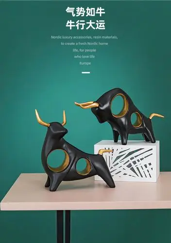 屋里装饰摆件 创意小牛摆件树脂工艺品 家居客厅玄关办公桌面装饰品