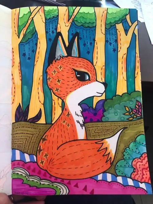 动物插画马克笔上色