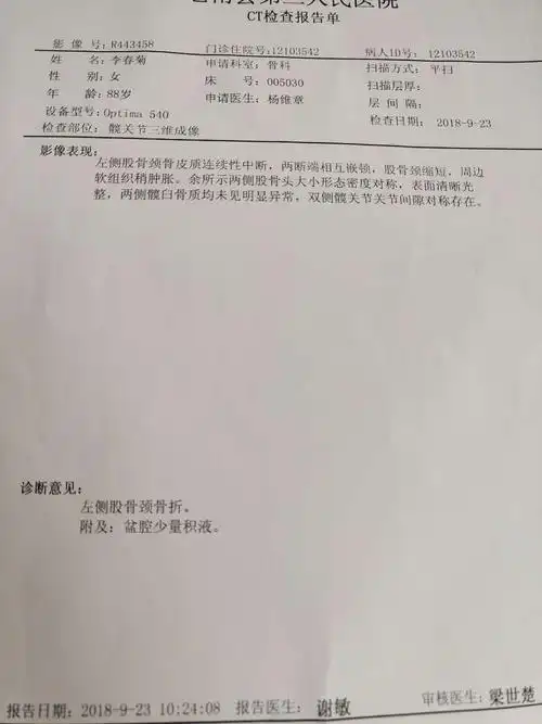 你好医生老人站在凳子上拿东西摔了拍片显示左侧股骨颈骨折