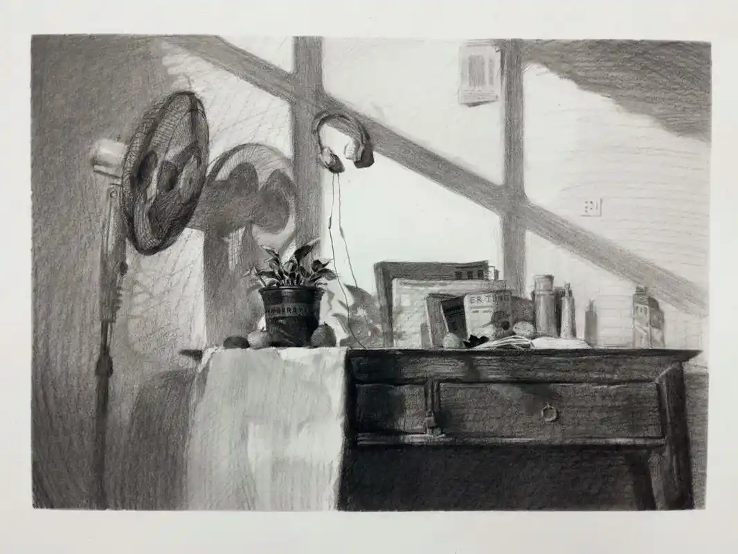 小场景素描步骤图.只有桌子觉得是满意的#素描静物 #美术生  - 抖音