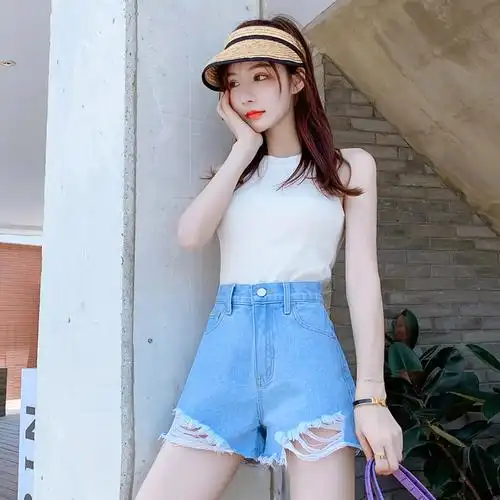 浪漫攻略romagolee夏季新款潮流时尚百搭休闲破洞塑性超短牛仔裤女