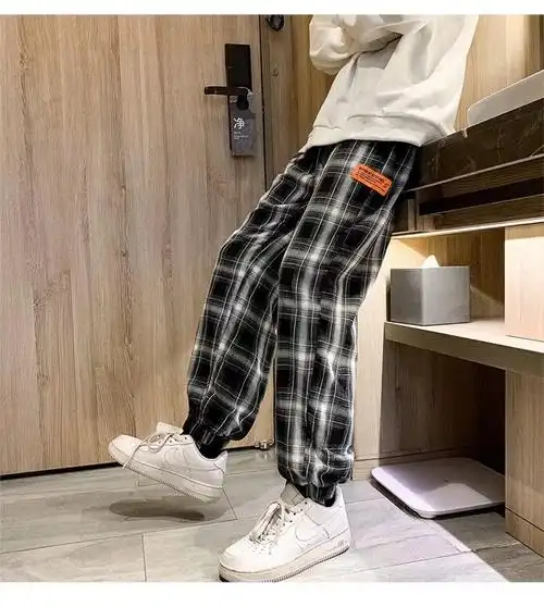 格子裤男士休闲裤子夏季薄款韩版潮流百搭宽松春秋束脚运动裤长裤