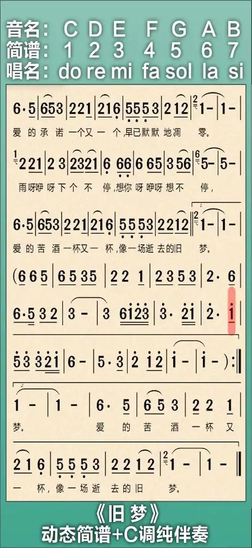 刘晓超旧梦纯伴奏动态有声简谱爱笛笙葫芦丝