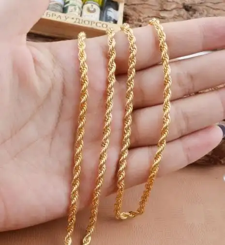 欧美潮流wish麻花链 镀18k黄金4mm闪扭绳项链 时尚外贸饰品批发