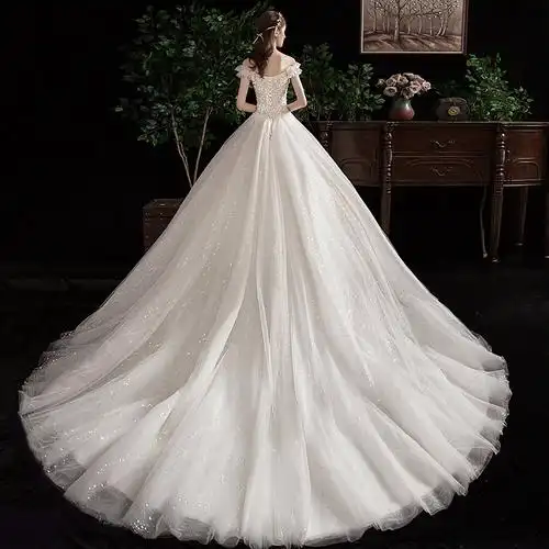 婚纱2022新款新娘孕妇拖尾法式夏季出门一字婚纱