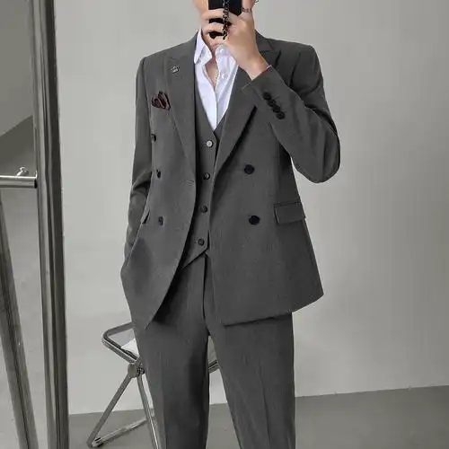 新款西服套装男士商务休闲礼服西装三件套英伦韩版-p260