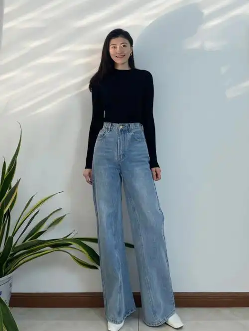 17558高个子裤子111cm高腰阔腿牛仔裤