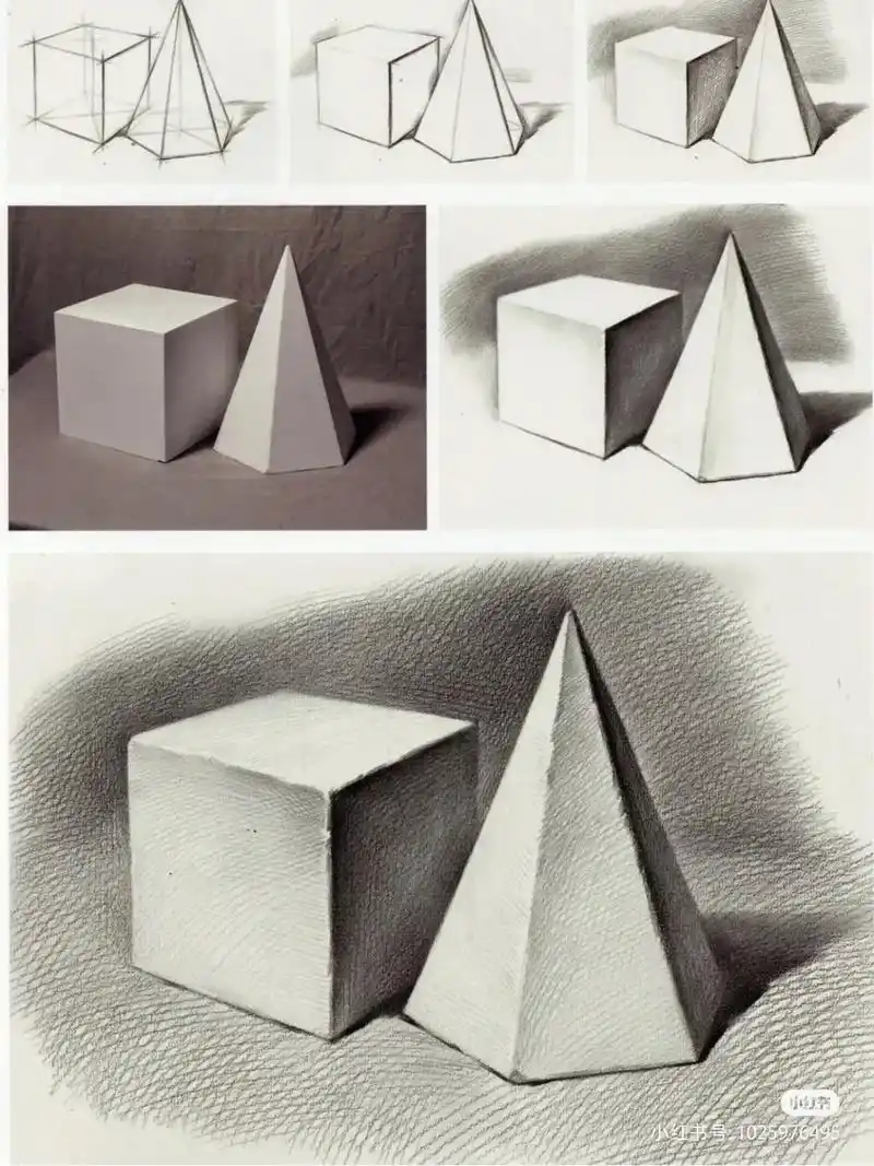 几何石膏组合素描几何体