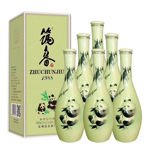 贵州筑春酒 53度 瓷瓶熊猫 酱香型白酒 筑春复古版盒装白酒 500ml*6瓶