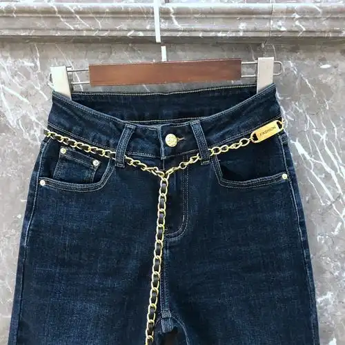 jeans秋季酷希5561牛仔裤重金属链条筒裤高腰烟管牛仔裤