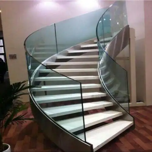 楼梯扶手钢化玻璃别墅商场旋转楼梯扶手超白夹胶固定栏杆玻璃