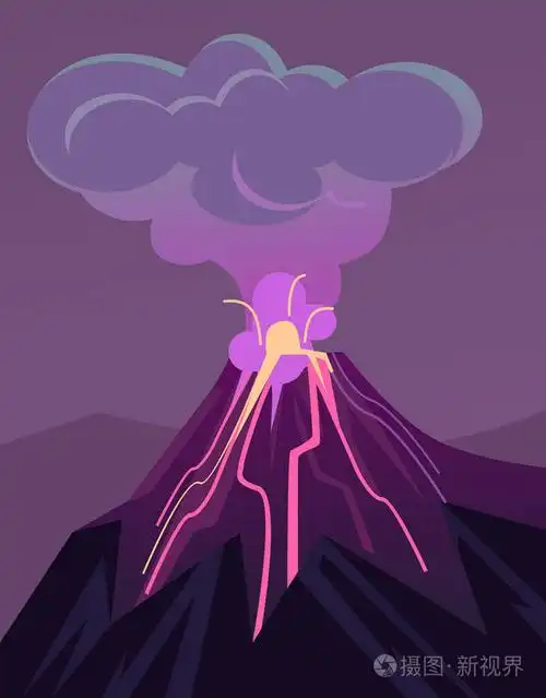火山喷发.矢量平面卡通插画