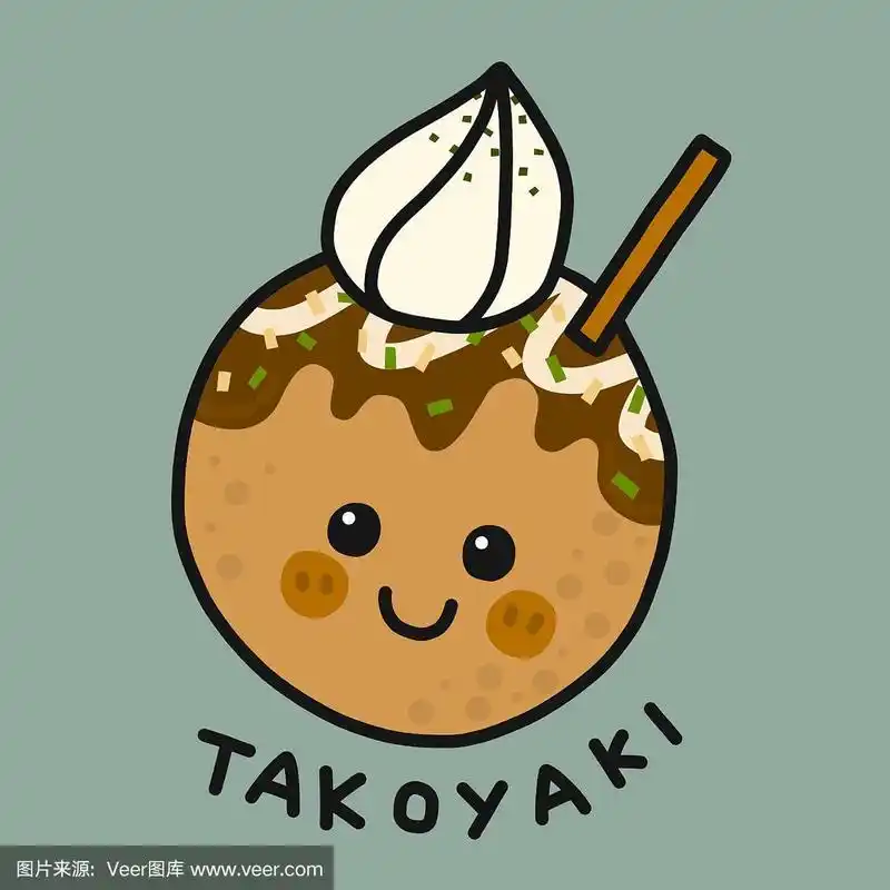 章鱼烧(日本食物)卡通矢量插图涂鸦风格