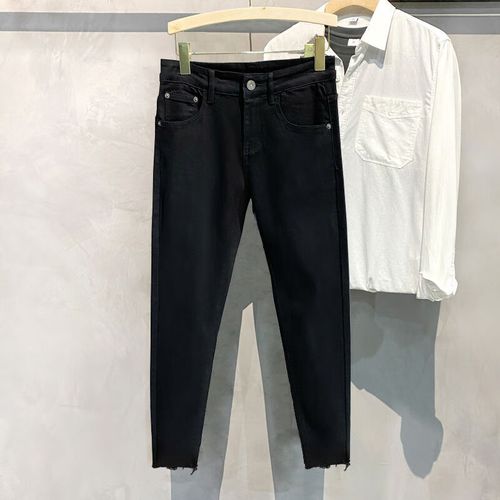 moring bull九分,毛边,牛仔裤,男高端黑色弹力修身小脚裤子韩版潮流