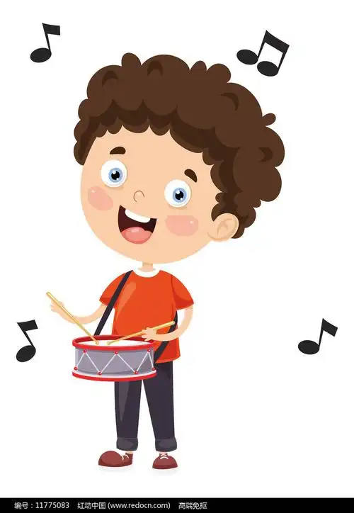 打鼓的男孩卡通高清png免抠元素