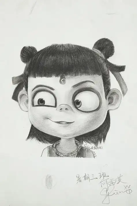 美术生用素描画出哪吒之魔童降世这几个哪吒你喜欢哪个金毛素描|纯