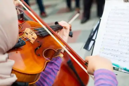 人类与生俱来的乐器音乐家演奏小提琴乐器在大街上照片