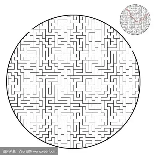 迷宫难题.平面矢量插图孤立在白色背景.与答案.