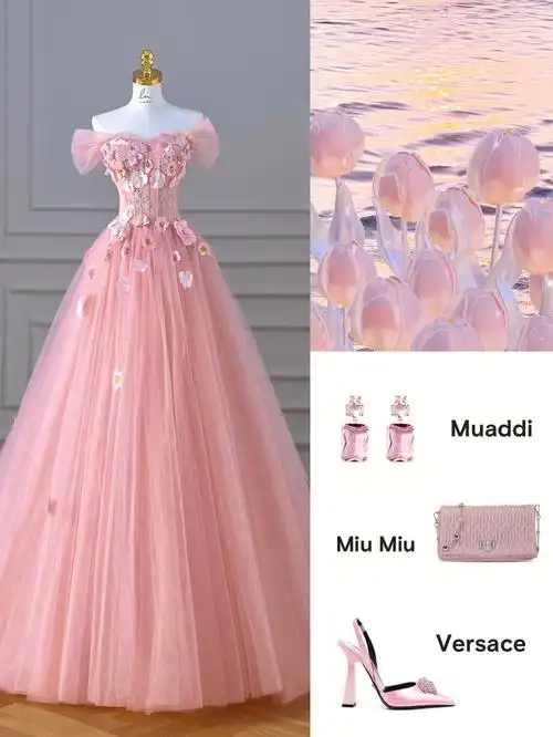 邂逅粉黛花海仙气浪漫粉色礼服中山婚纱