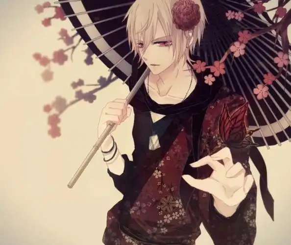 撑伞古装美男樱花短发妖媚动漫